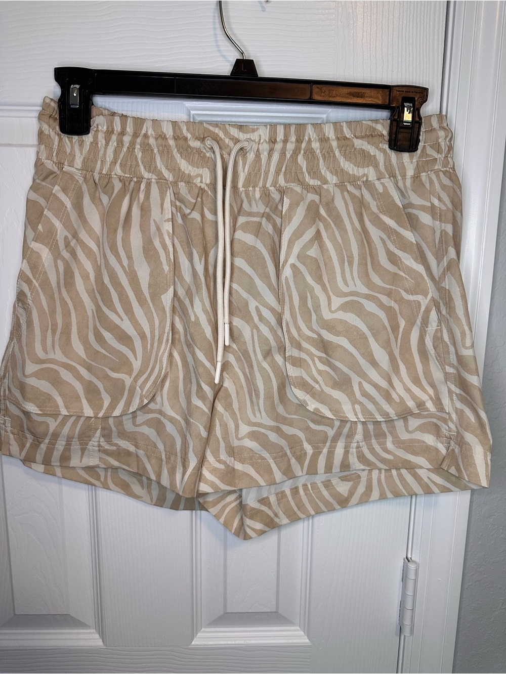 Beige Zebra Print Drawstring Women's Shorts